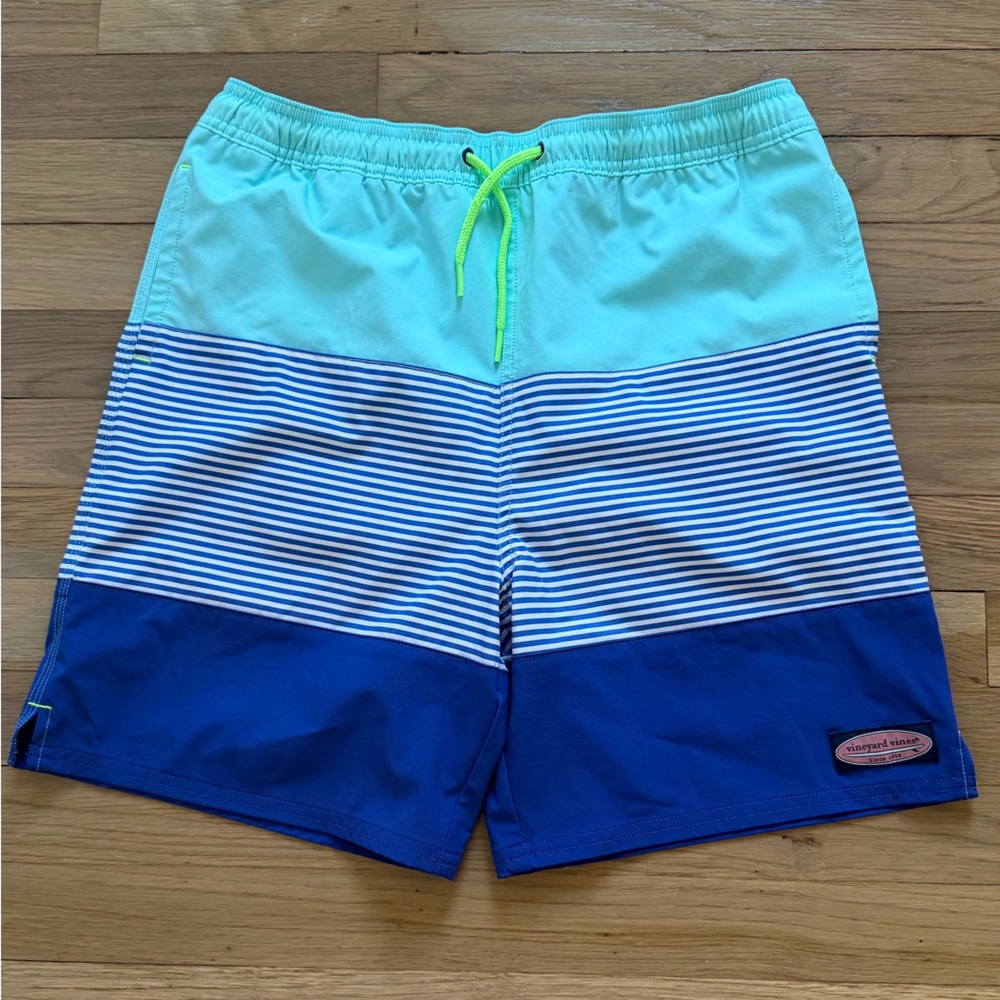Vineyard Vines Blue & turquoise Striped Swim Boys XL Swim Trunk Shorts Beach